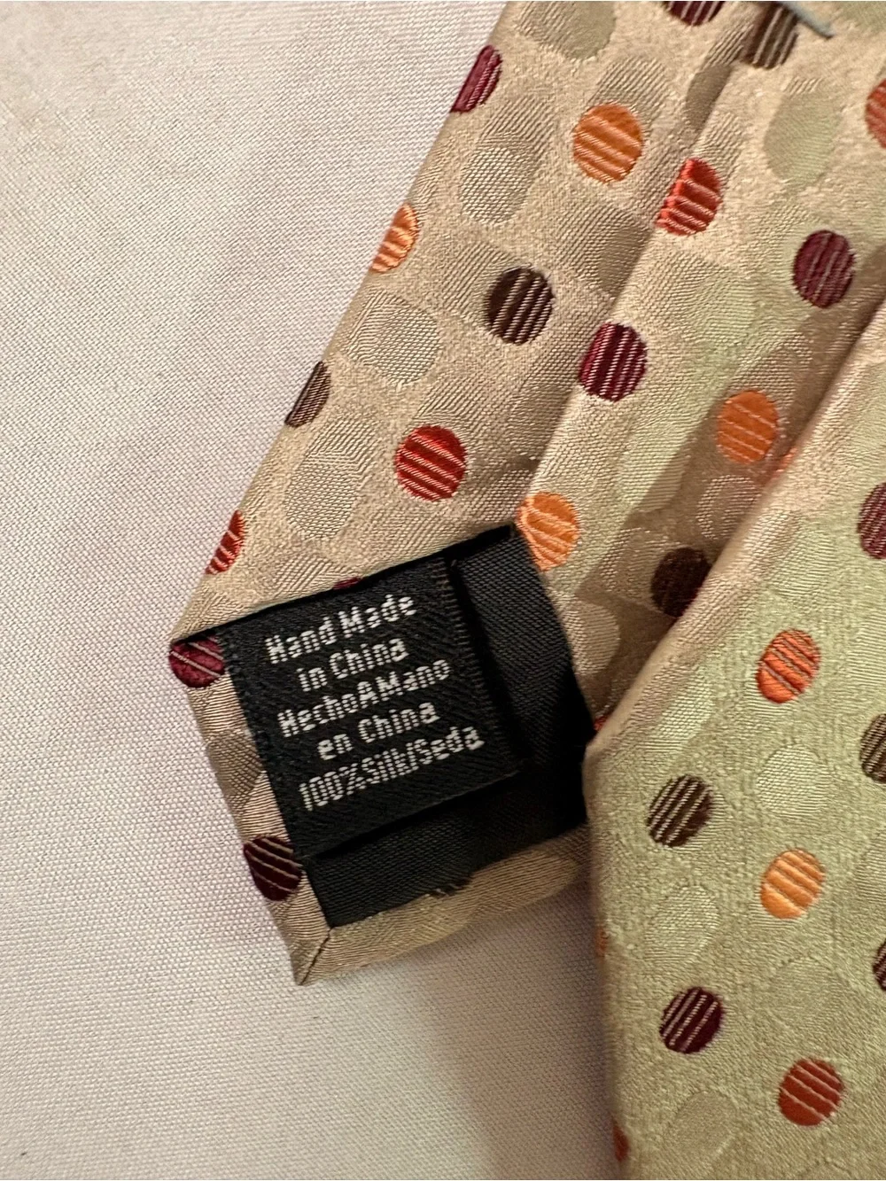 Beige Polka Dot Men's Silk Tie - Classic Neutral Style